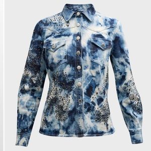 Des Phemmes tie-dye denim shirt embellished with crystal accents New Size 10